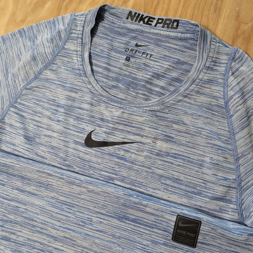 Nike Shirt Mens Small Heather Blue DriFit NikePro Running Performance Crewneck